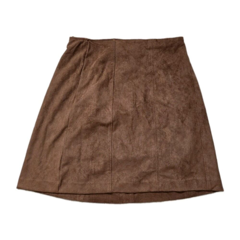 Abercrombie & Fitch Vegan Suede Mini Skirt Brown A Line Zip Back Womens S EUC - Picture 1 of 9